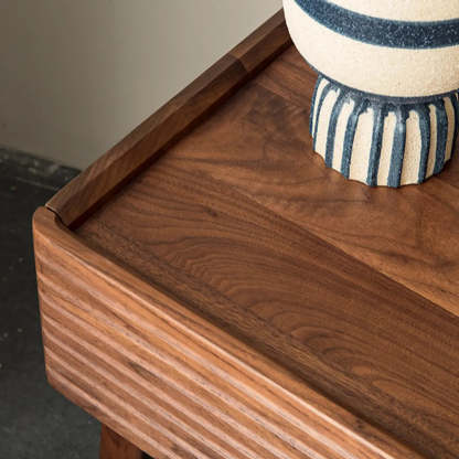 Mid-Century Walnut Wood Nightstand with Drawer