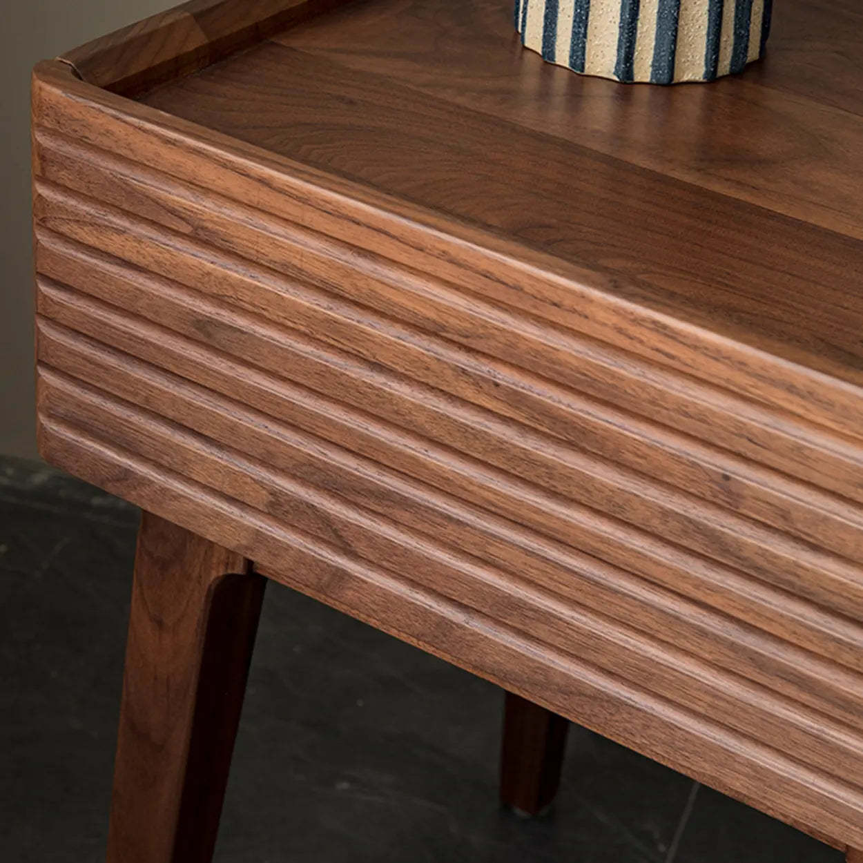 Mid-Century Walnut Wood Nightstand with Drawer