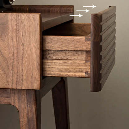Mid-Century Walnut Wood Nightstand with Drawer