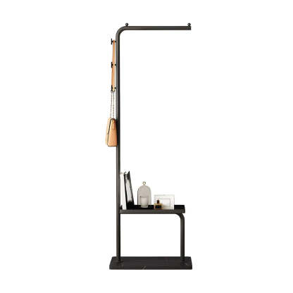 Minimal Black Metal Garment Coat Rack with Shelves and Hooks