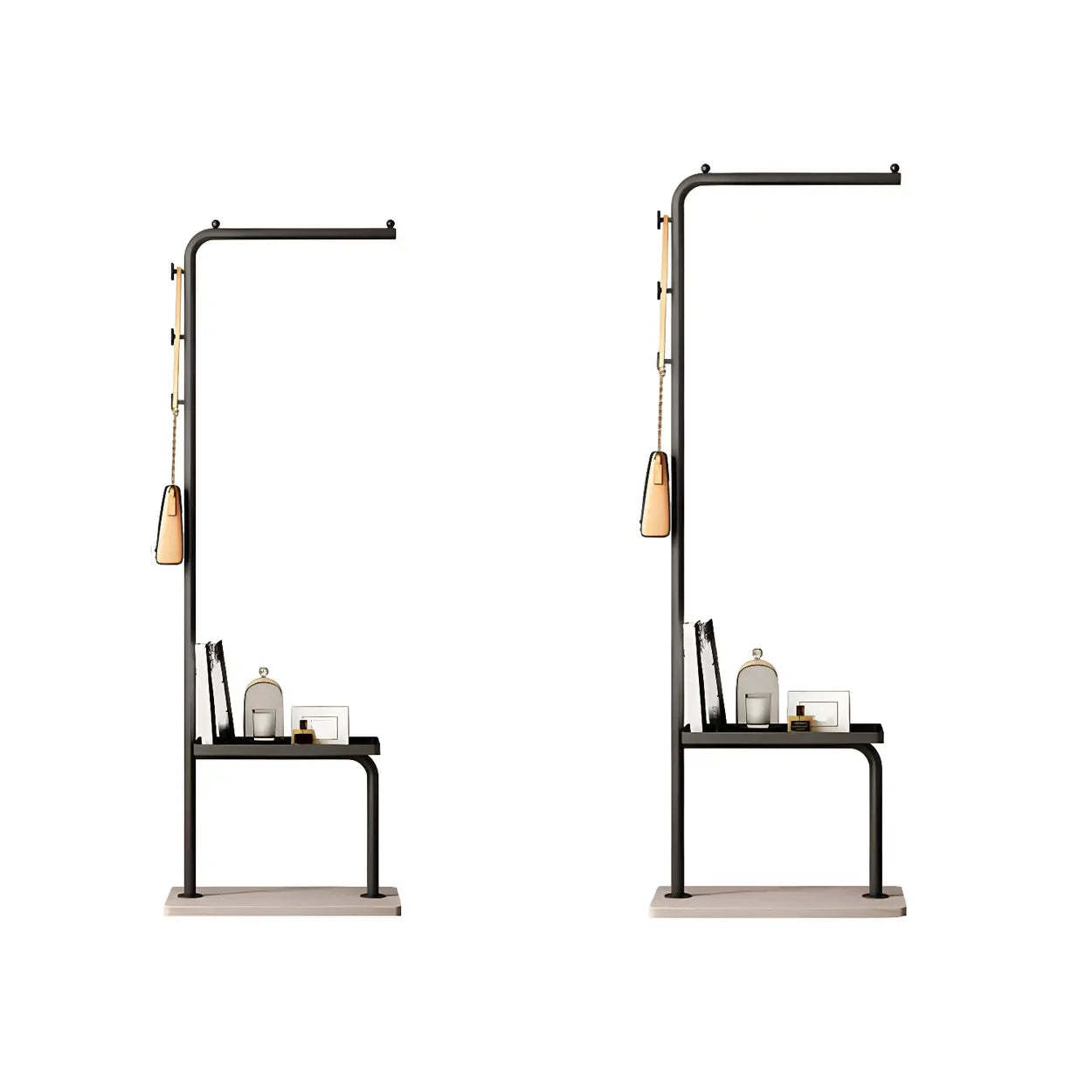 Minimal Black Metal Garment Coat Rack with Shelves and Hooks