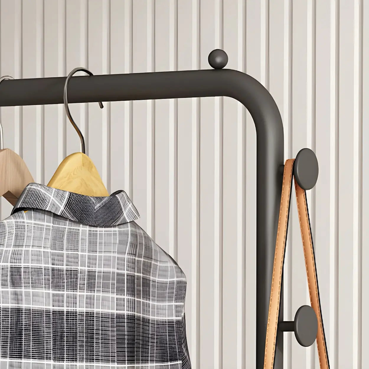 Minimal Black Metal Garment Coat Rack with Shelves and Hooks