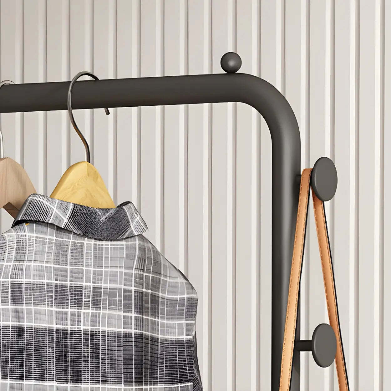 Minimal Black Metal Garment Coat Rack with Shelves and Hooks