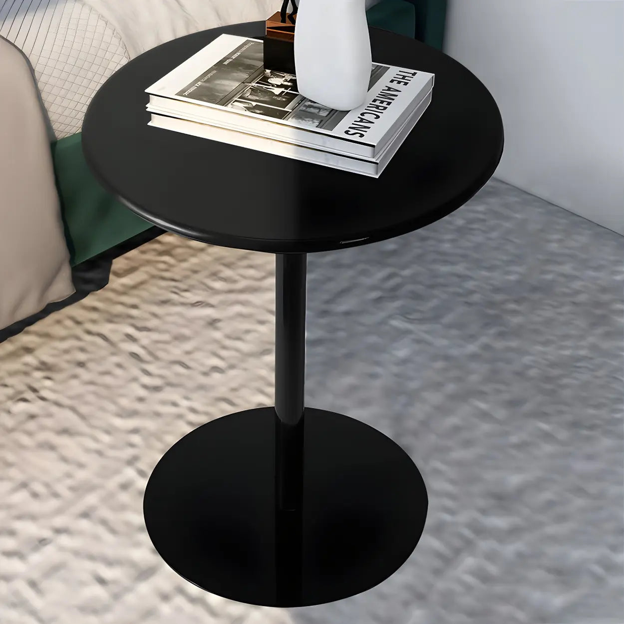 Minimalist Round Metal Pedestal Side Table — Matte Black / 1
