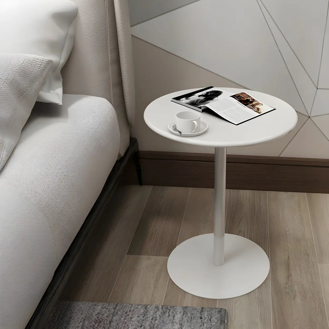 Minimalist Round Metal Pedestal Side Table — Red / 2