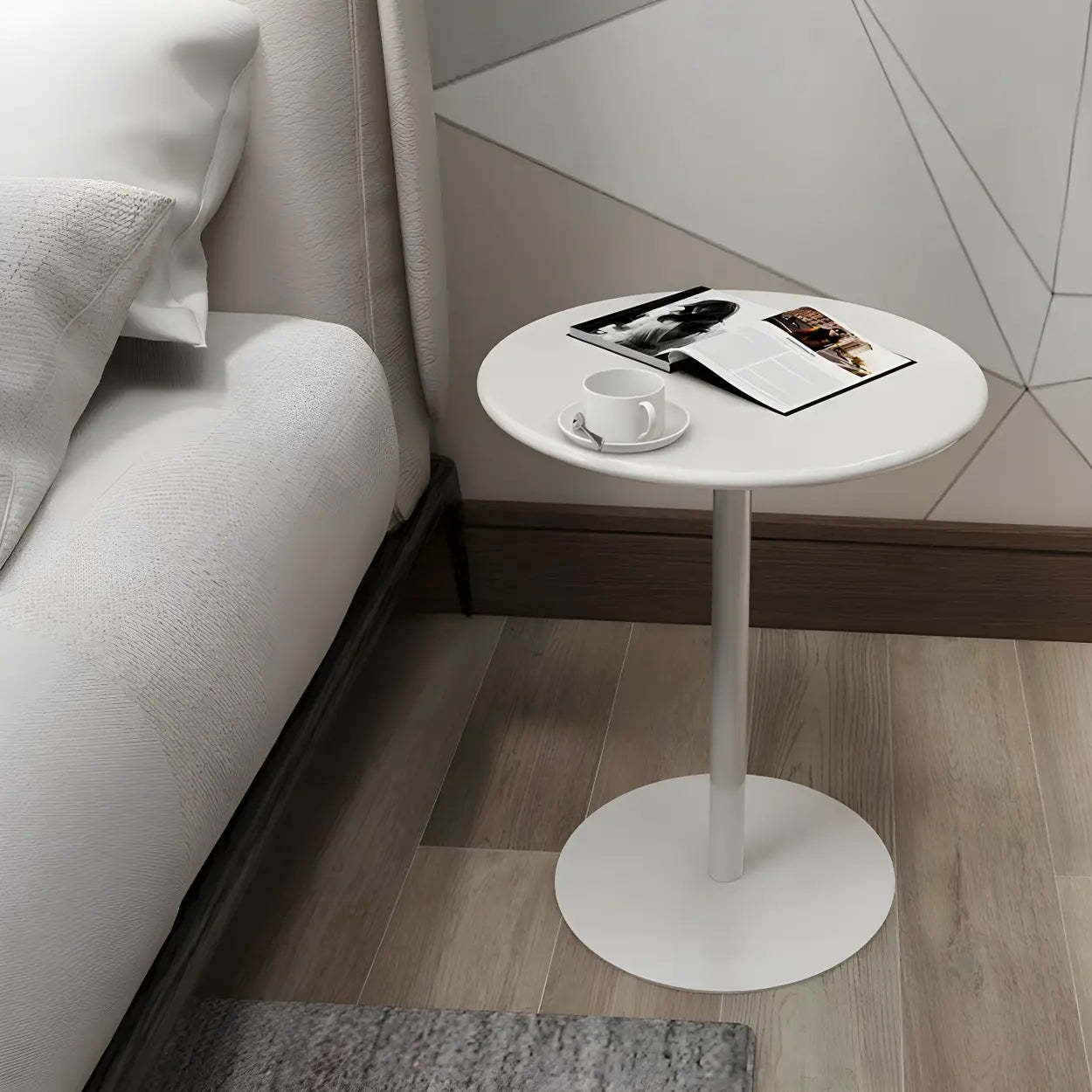 Minimalist Round Metal Pedestal Side Table — Red / 2