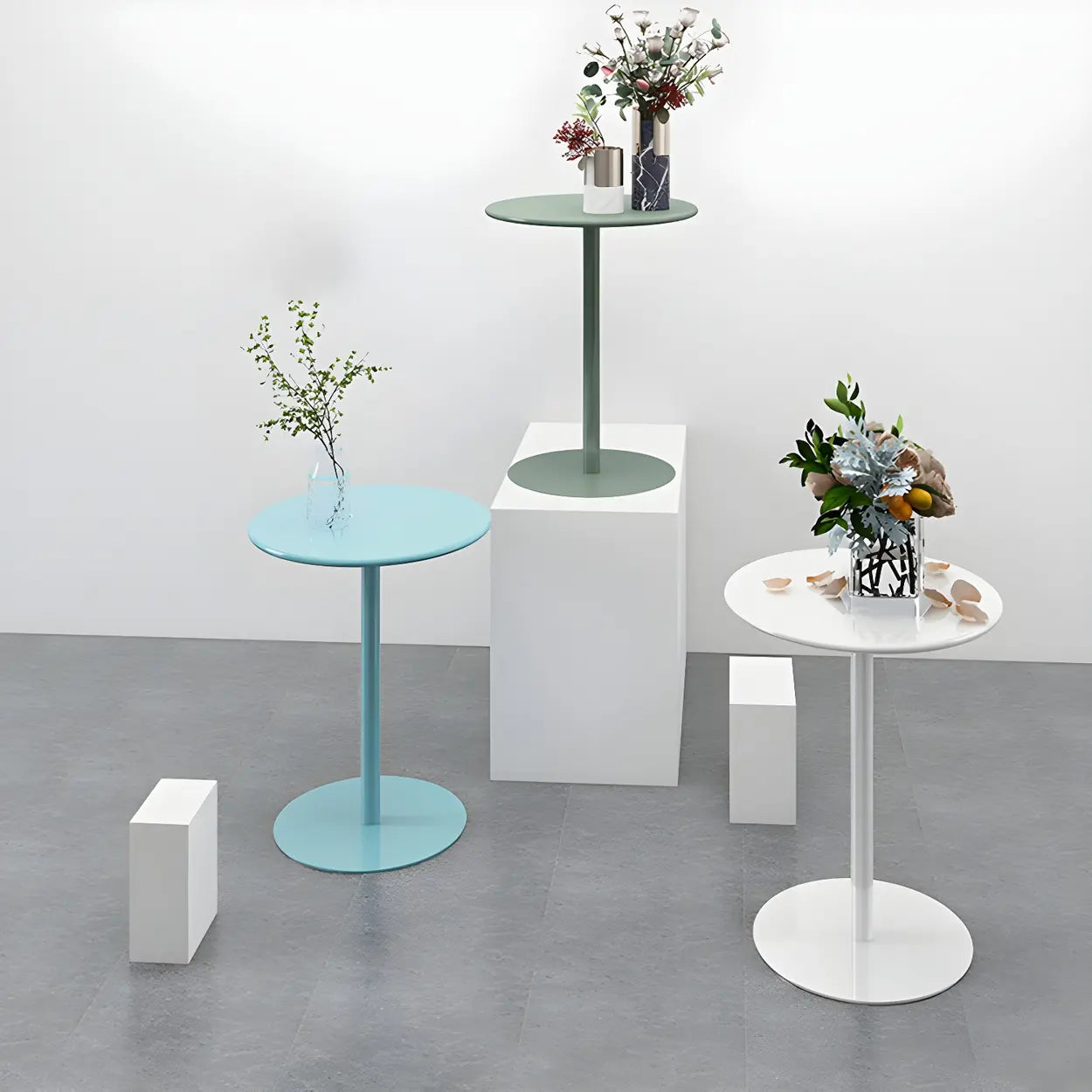 Minimalist Round Metal Pedestal Side Table — White / 1