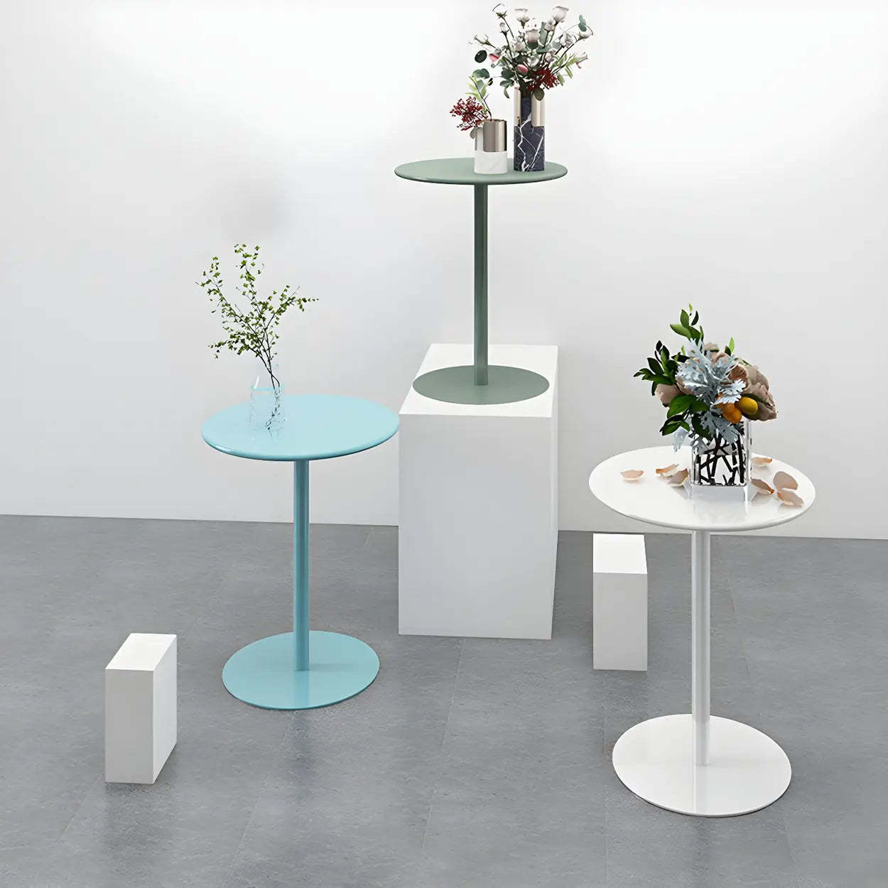 Minimalist Round Metal Pedestal Side Table — White / 1