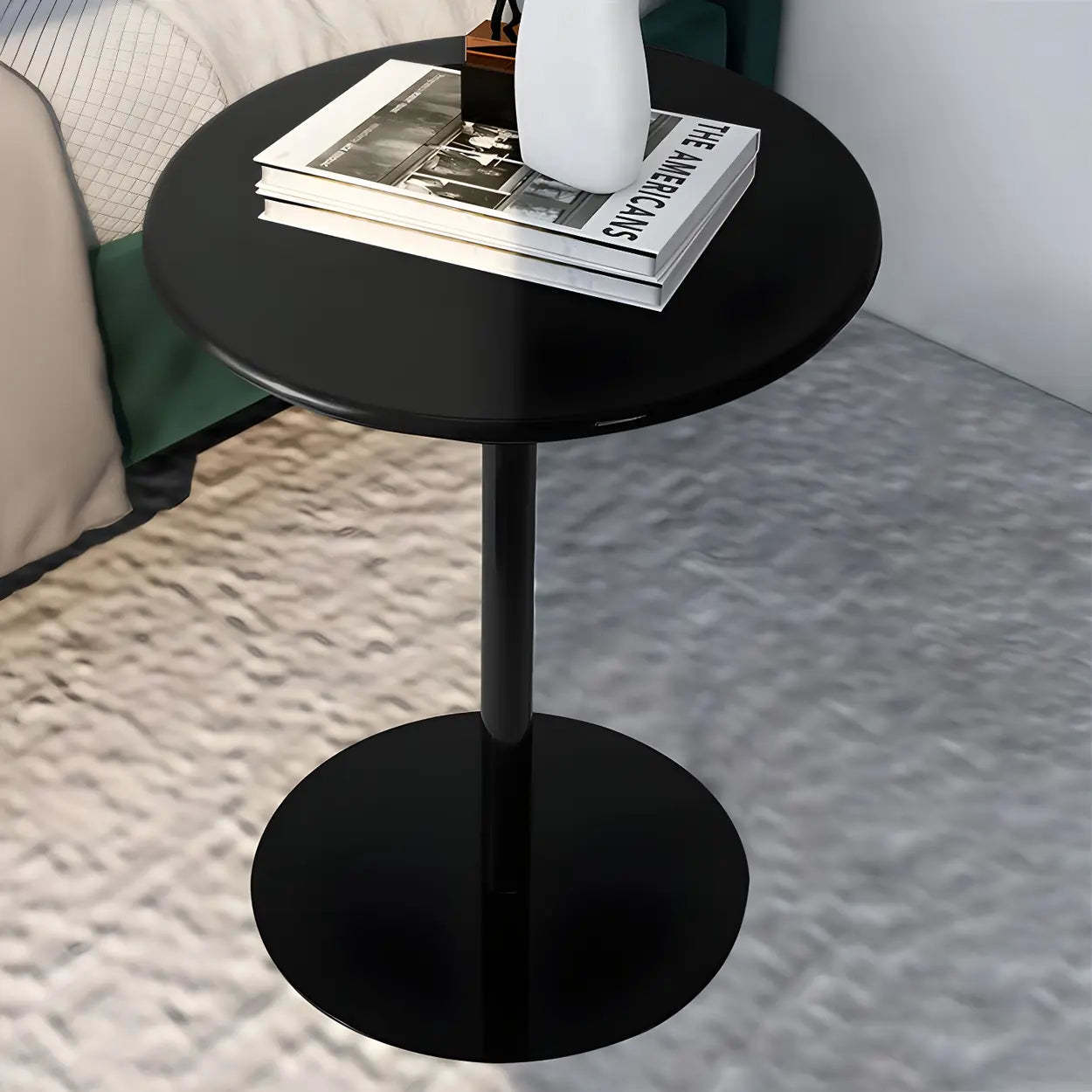 Minimalist Round Metal Pedestal Side Table — Matte Black / 1