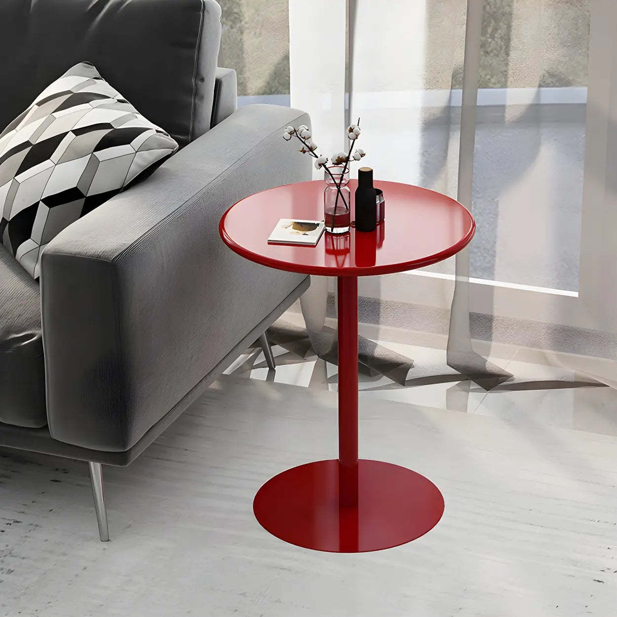 Minimalist Round Metal Pedestal Side Table — Blue / 2