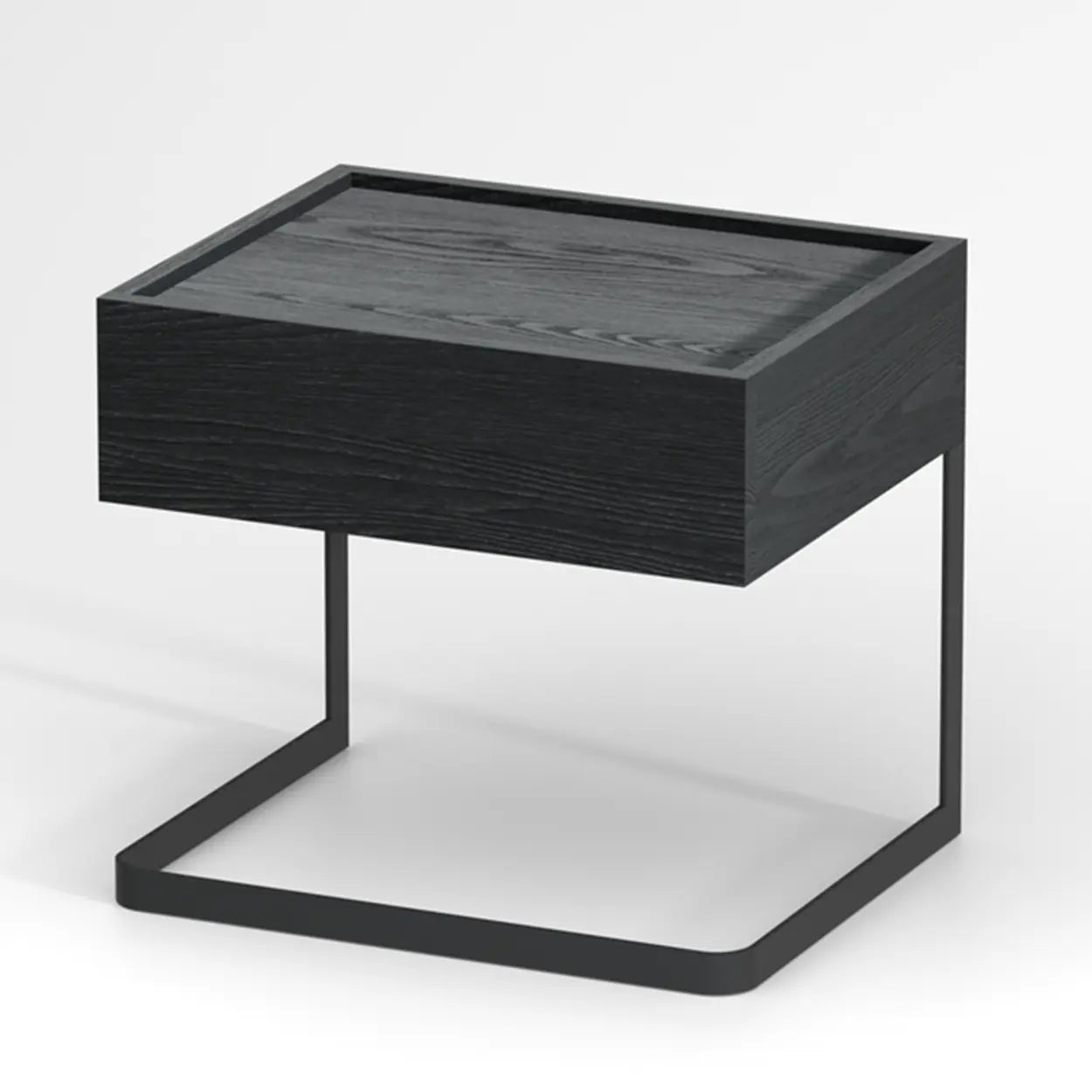 Minimalist Black Iron and Wood Drawer Nightstand