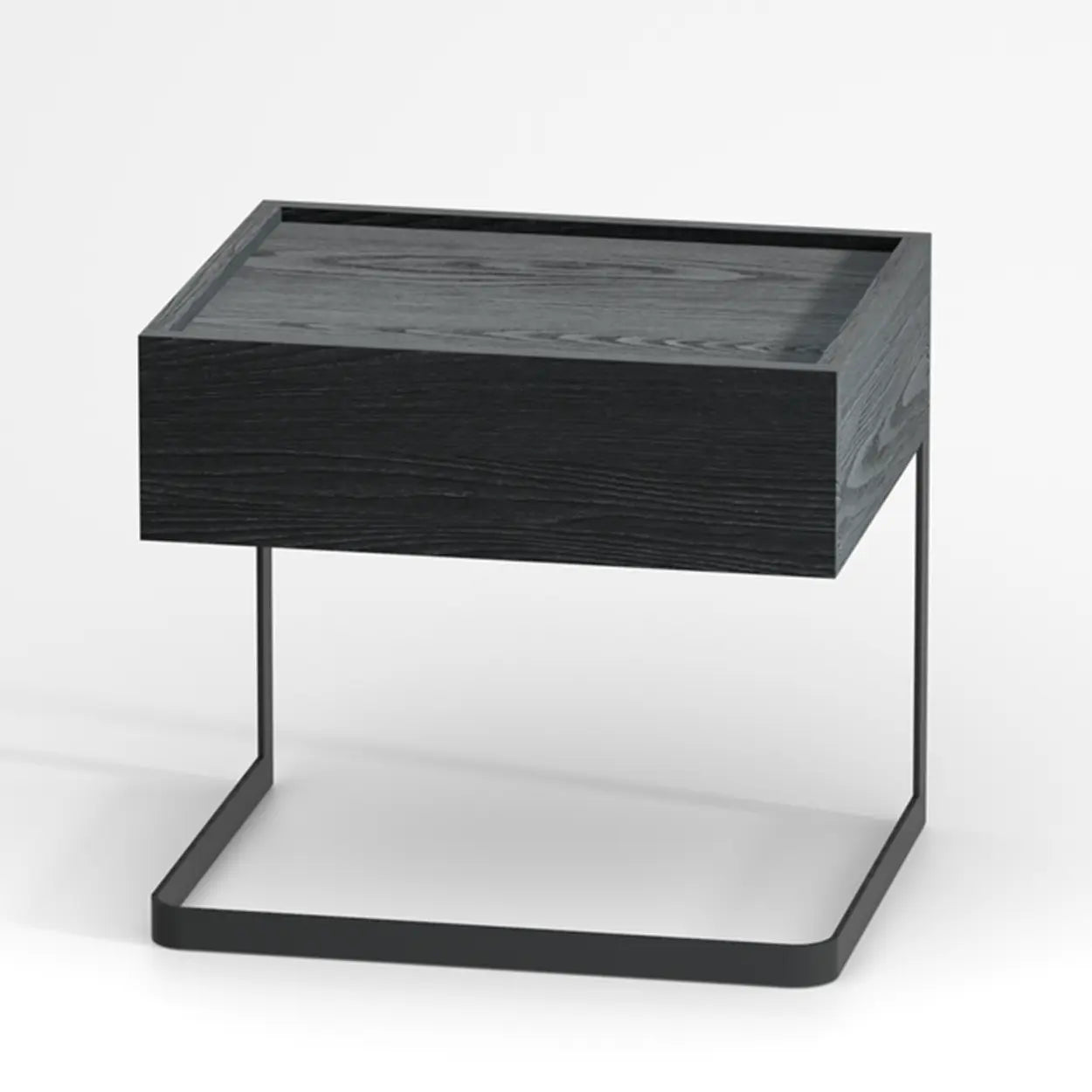 Minimalist Black Iron and Wood Drawer Nightstand