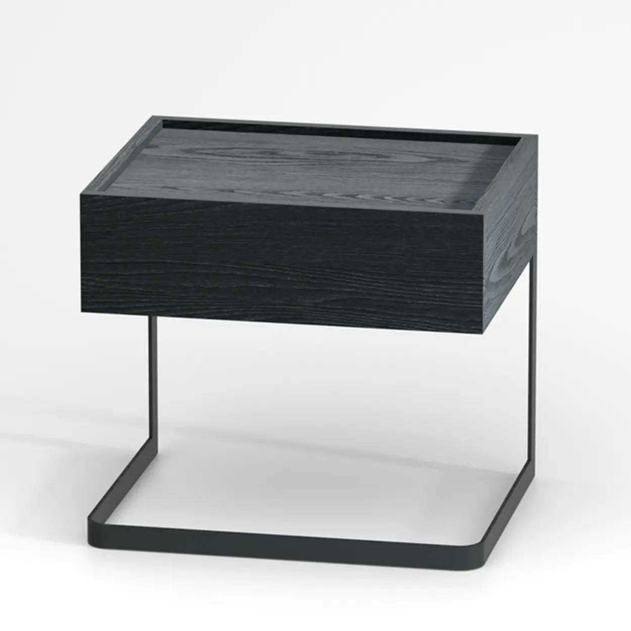 Minimalist Black Iron and Wood Drawer Nightstand