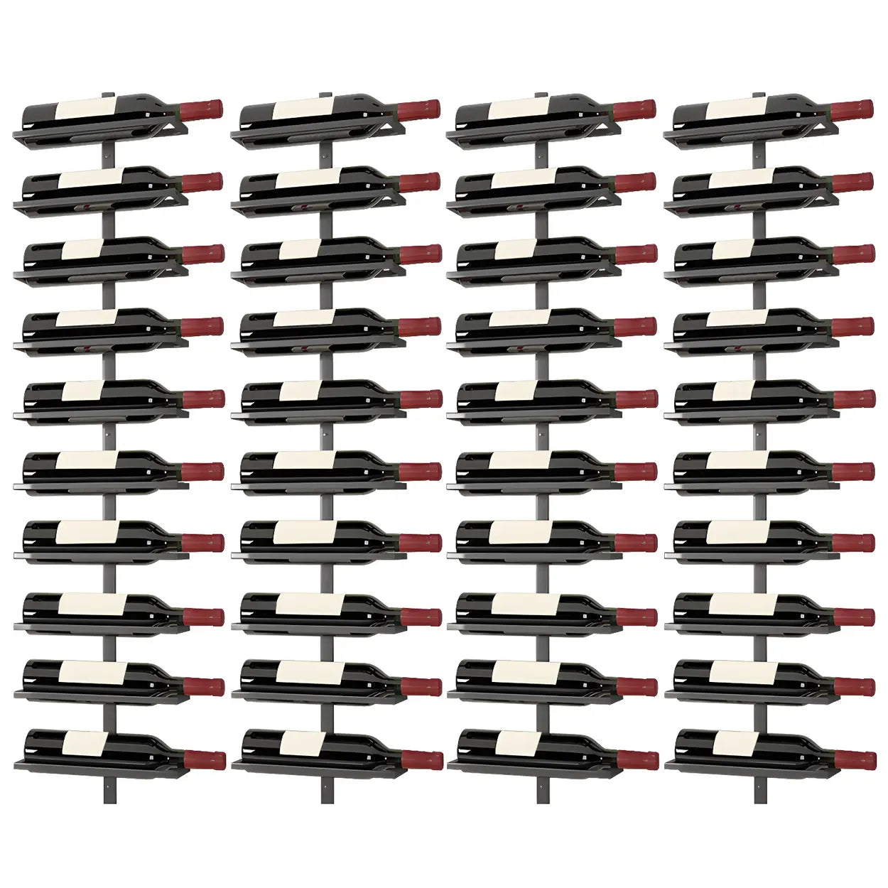Metal Wall-Mounted Floating Wine Rack — Black / 4 Piece Set