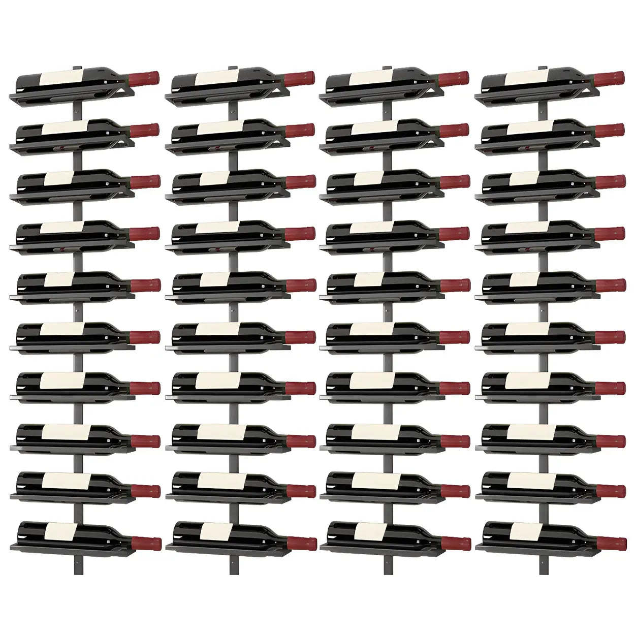 Metal Wall-Mounted Floating Wine Rack — Black / 4 Piece Set