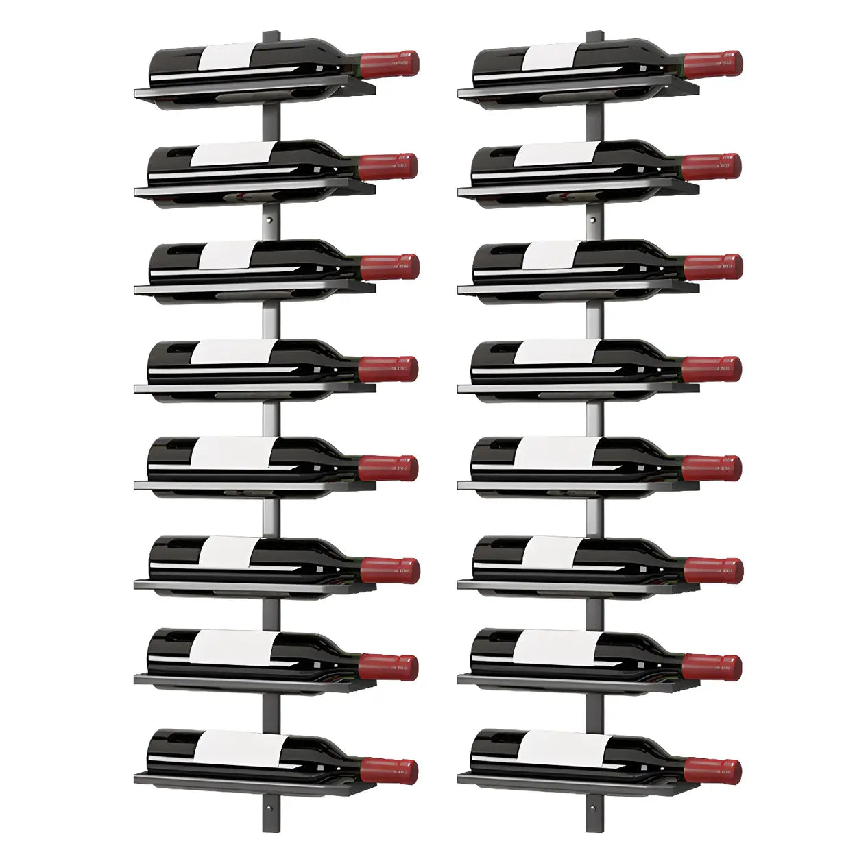 Metal Wall-Mounted Floating Wine Rack — Black / 2 Piece Set
