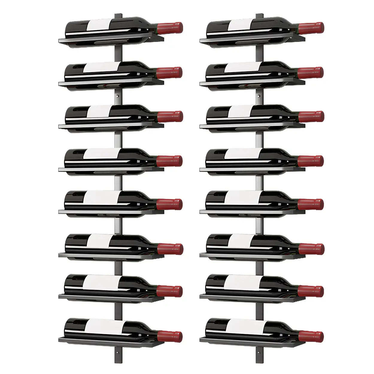 Metal Wall-Mounted Floating Wine Rack — Black / 2 Piece Set