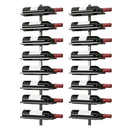 Metal Wall-Mounted Floating Wine Rack — Black / 2 Piece Set