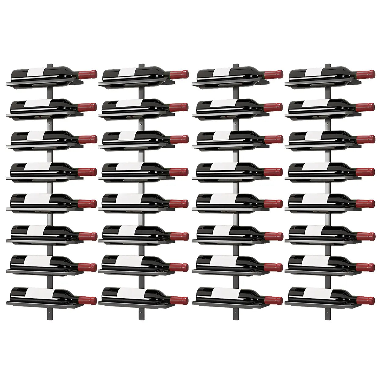 Metal Wall-Mounted Floating Wine Rack — Black / 4 Piece Set