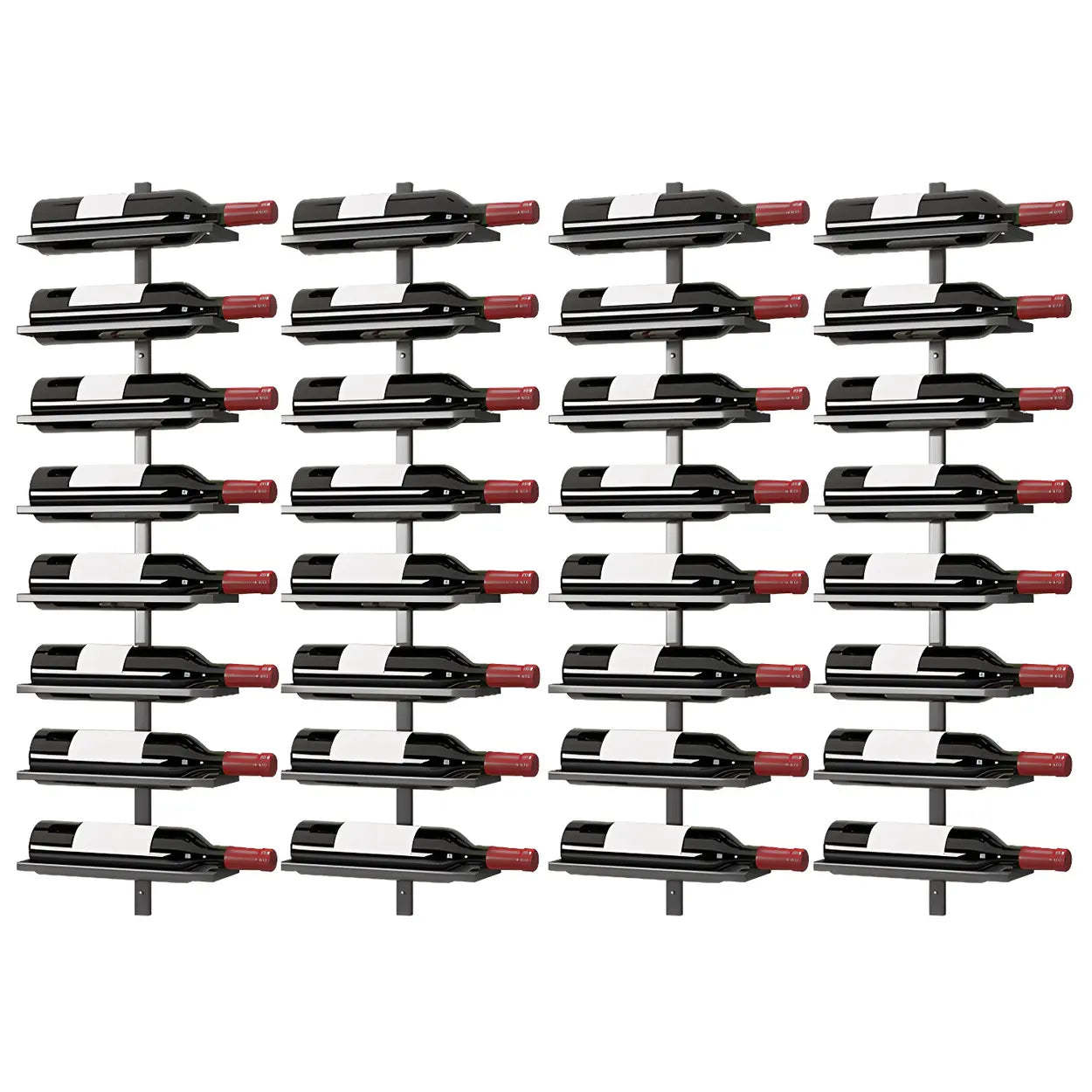 Metal Wall-Mounted Floating Wine Rack — Black / 4 Piece Set