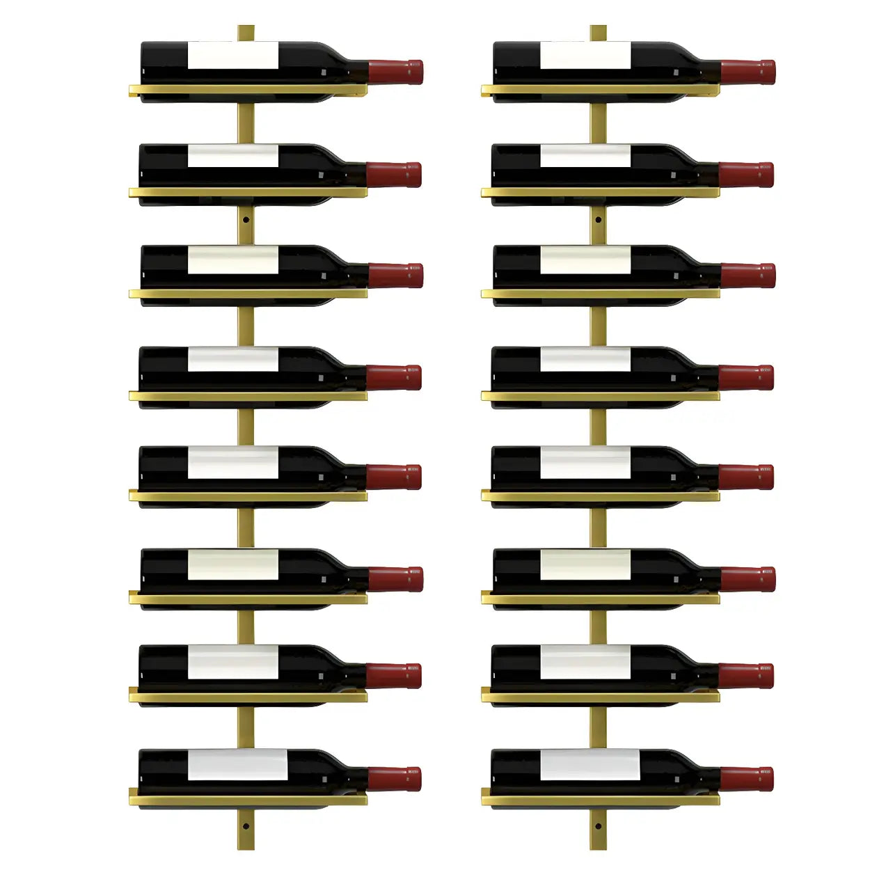 Metal Wall-Mounted Floating Wine Rack — Gold / 2 Piece Set