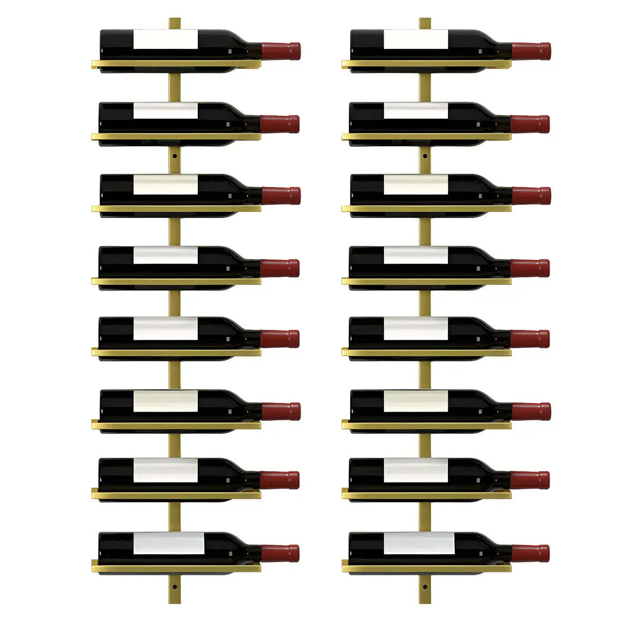 Metal Wall-Mounted Floating Wine Rack — Gold / 2 Piece Set