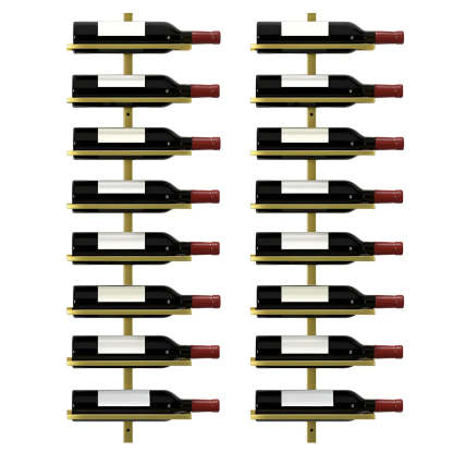 Metal Wall-Mounted Floating Wine Rack — Gold / 2 Piece Set
