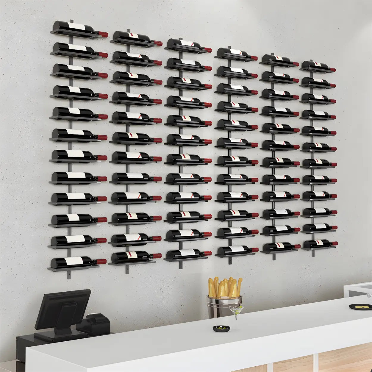 Metal Wall-Mounted Floating Wine Rack — Black / 2 Piece Set