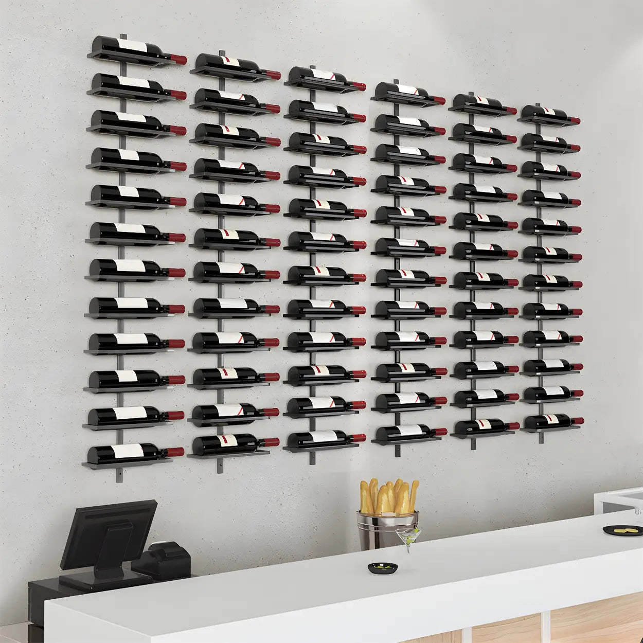 Metal Wall-Mounted Floating Wine Rack — Black / 2 Piece Set