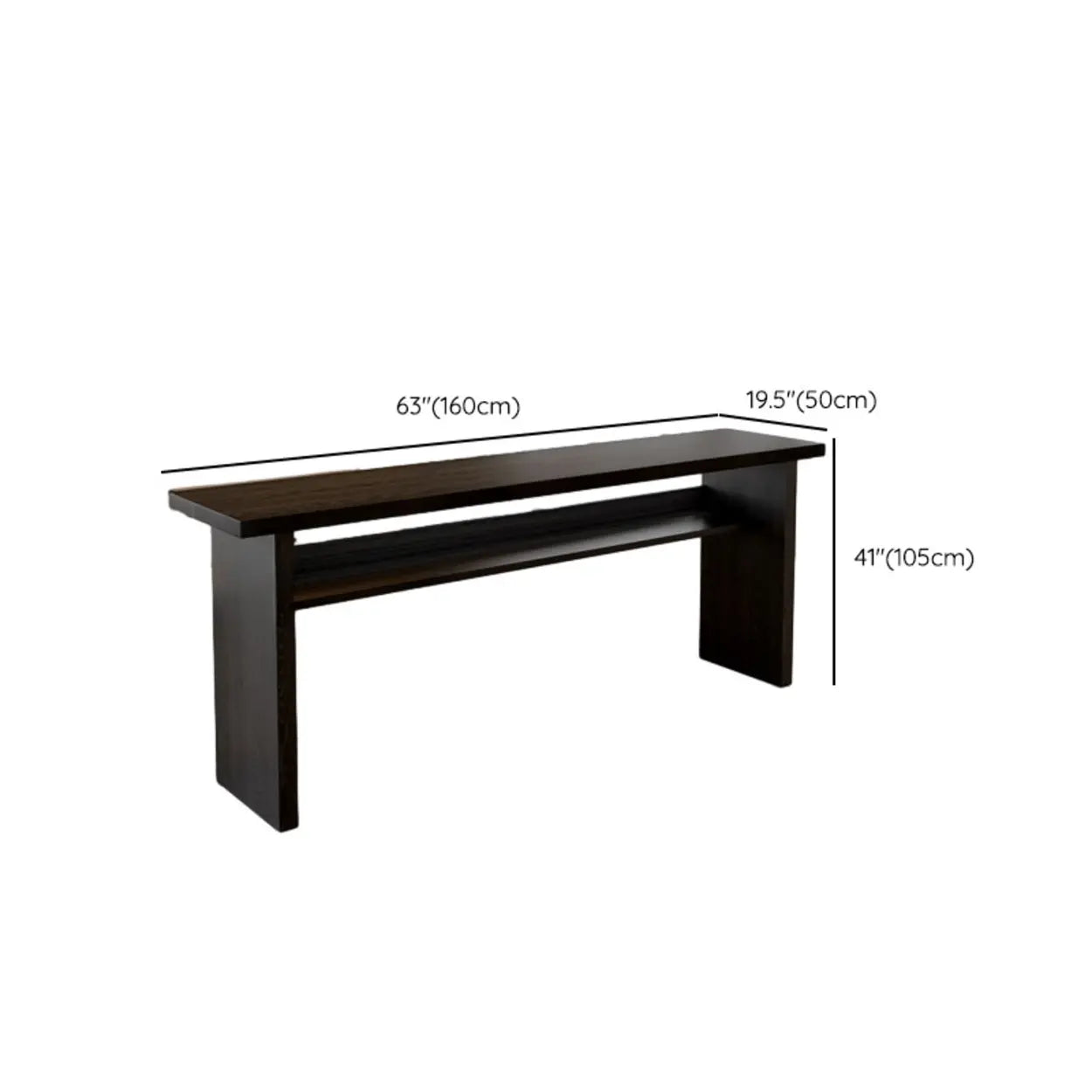 Minimalist Black Rectangular Wood Sofa Bar Table with Shelf