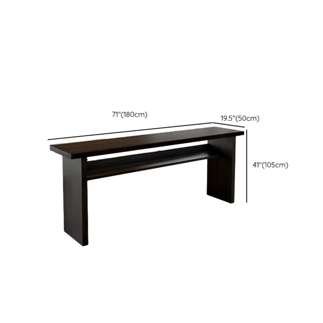Minimalist Black Rectangular Wood Sofa Bar Table with Shelf