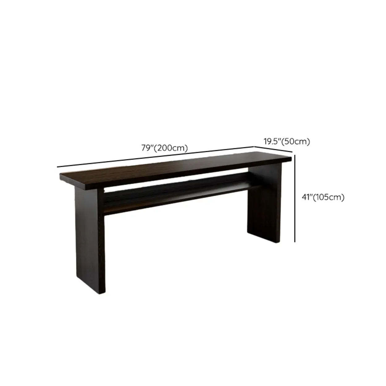 Minimalist Black Rectangular Wood Sofa Bar Table with Shelf