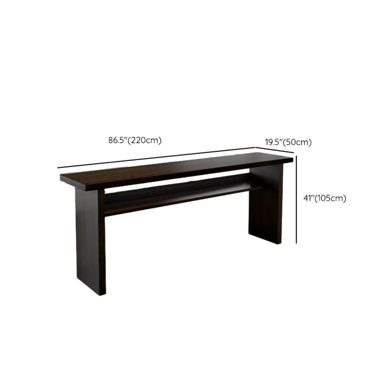 Minimalist Black Rectangular Wood Sofa Bar Table with Shelf