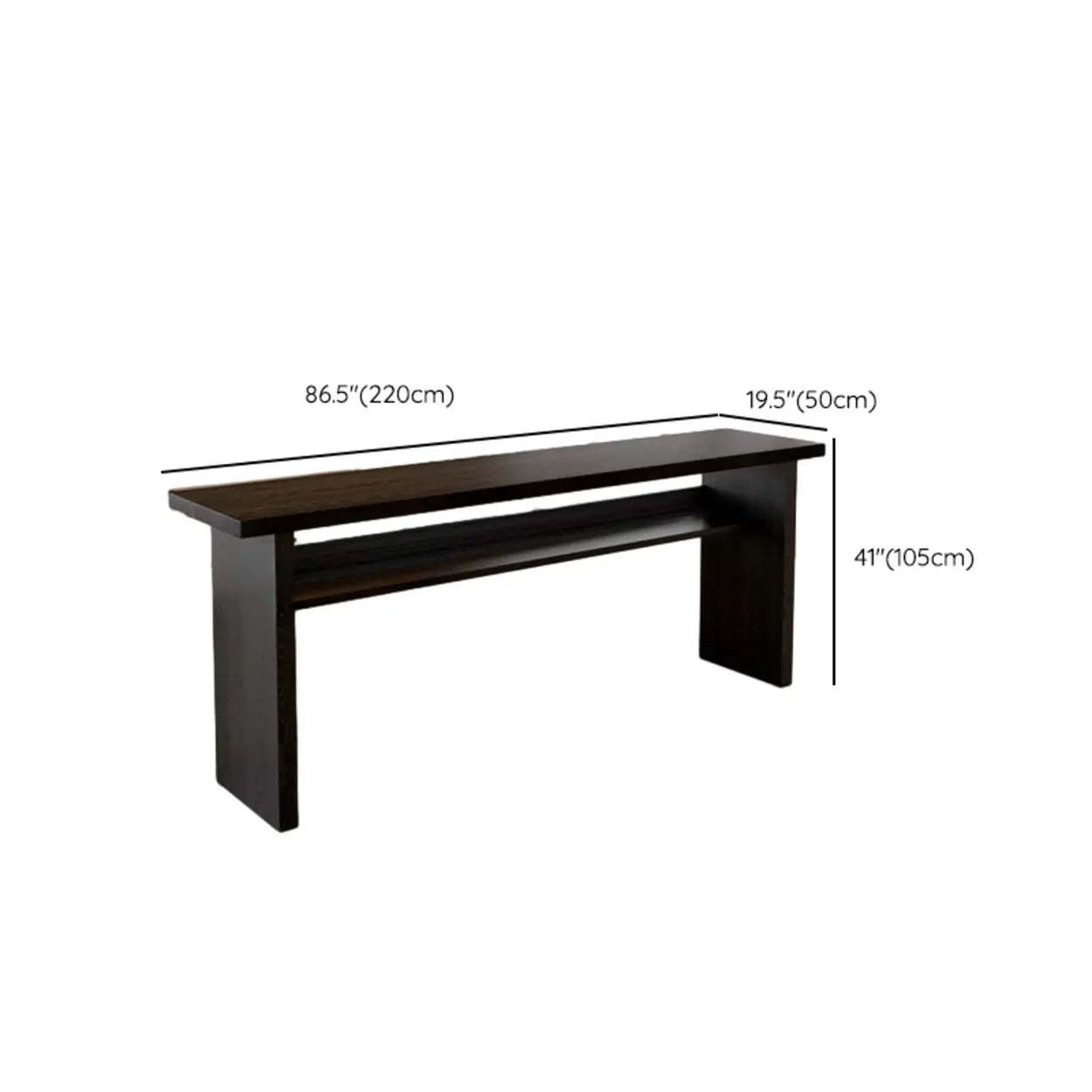 Minimalist Black Rectangular Wood Sofa Bar Table with Shelf