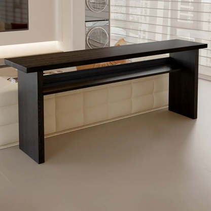 Minimalist Black Rectangular Wood Sofa Bar Table with Shelf