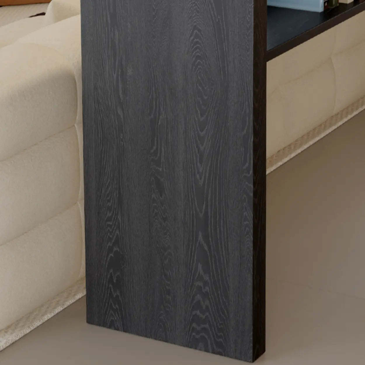 Minimalist Black Rectangular Wood Sofa Bar Table with Shelf — Table Only