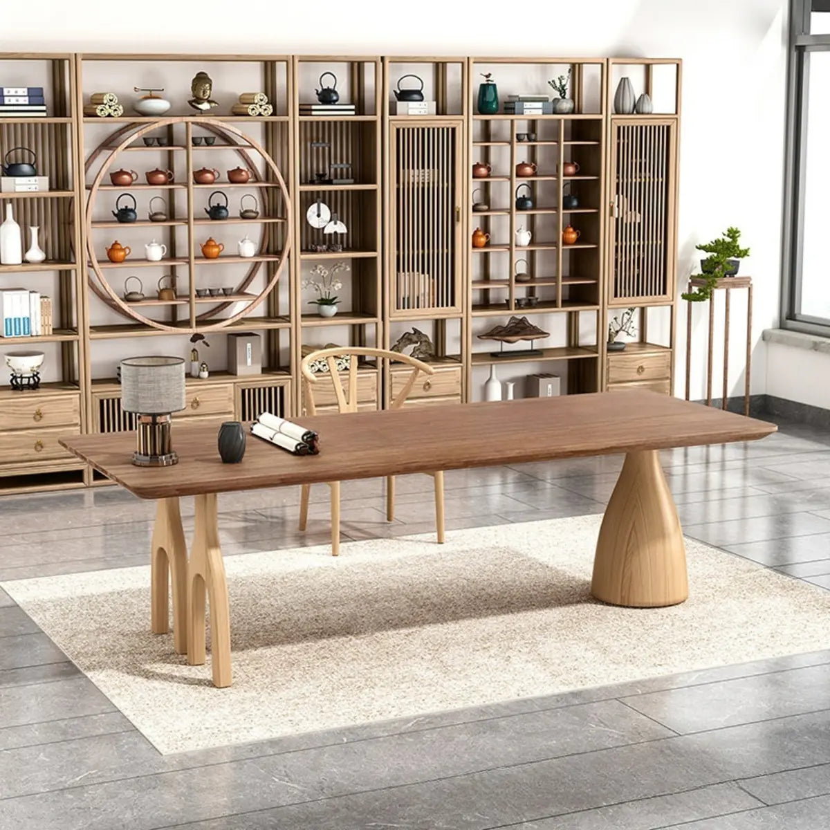 Minimalist Brown Wood Rectangular Writing Desk — Without Chairs