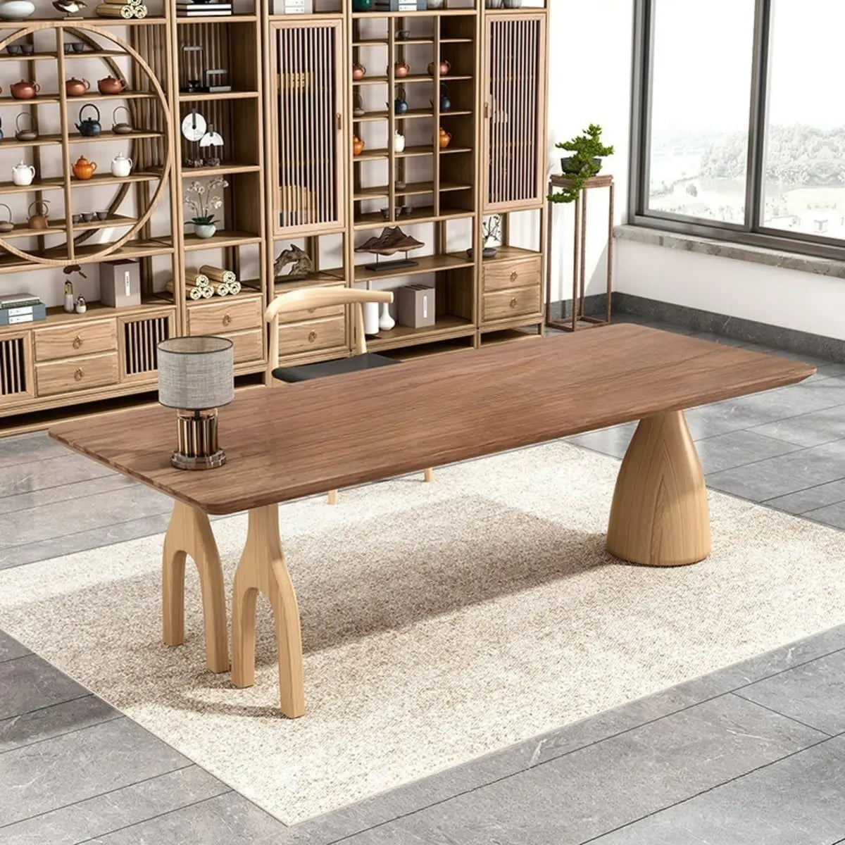 Minimalist Brown Wood Rectangular Writing Desk — Without Chairs