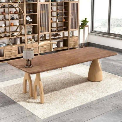 Minimalist Brown Wood Rectangular Writing Desk — Without Chairs