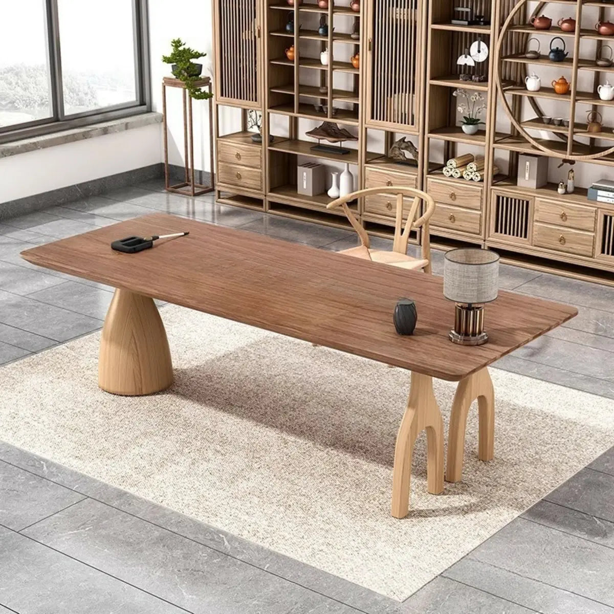Minimalist Brown Wood Rectangular Writing Desk — Without Chairs