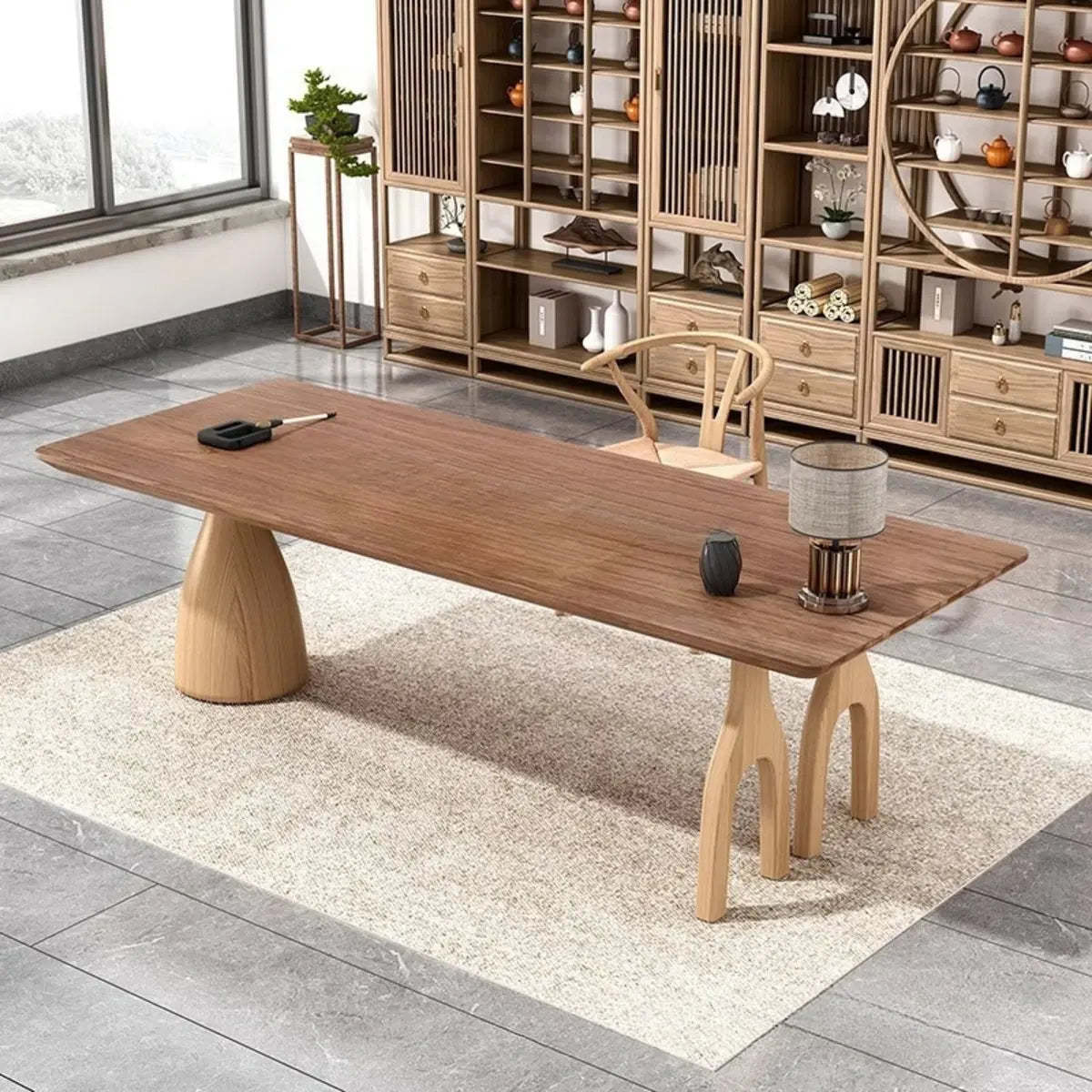 Minimalist Brown Wood Rectangular Writing Desk — Without Chairs