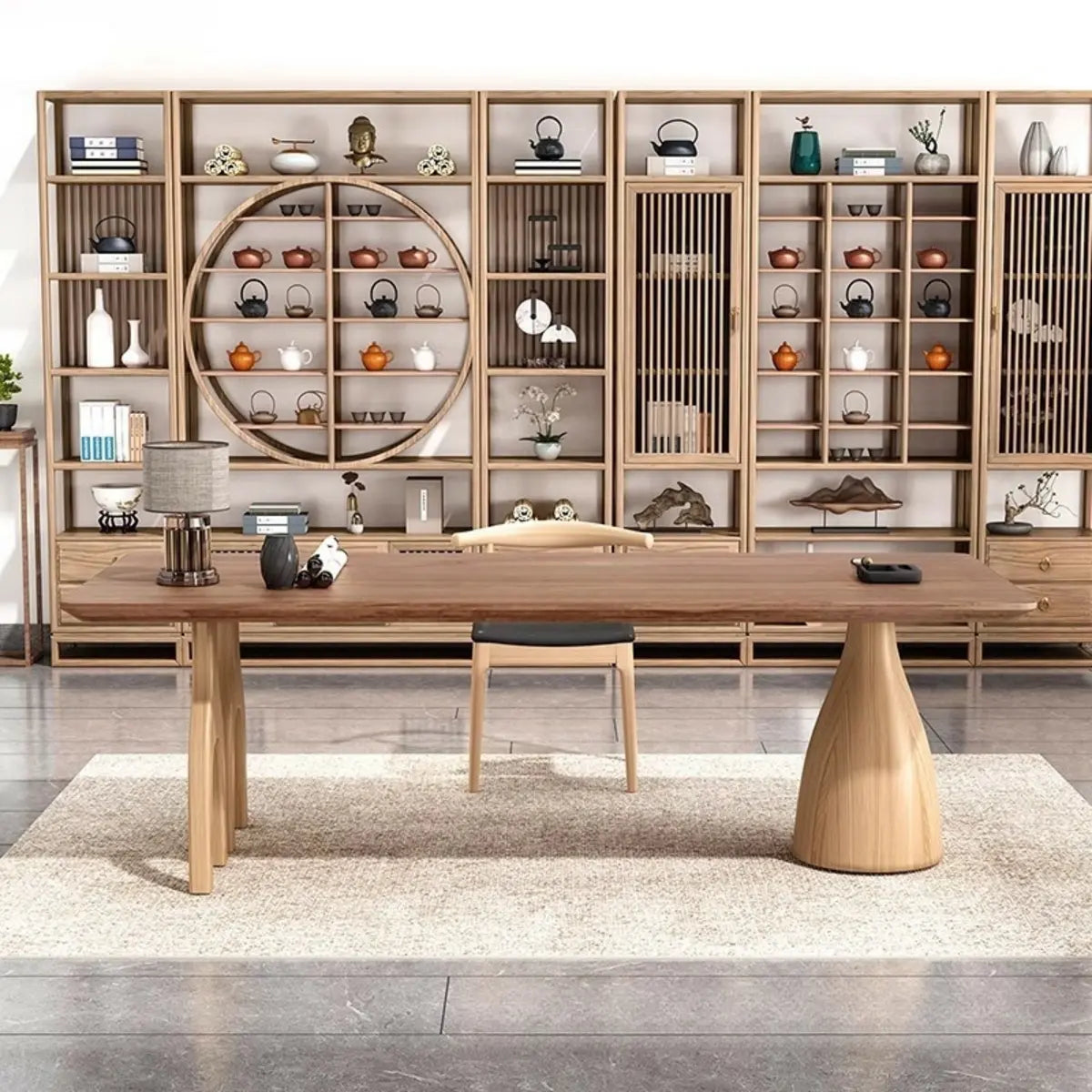 Minimalist Brown Wood Rectangular Writing Desk — Without Chairs