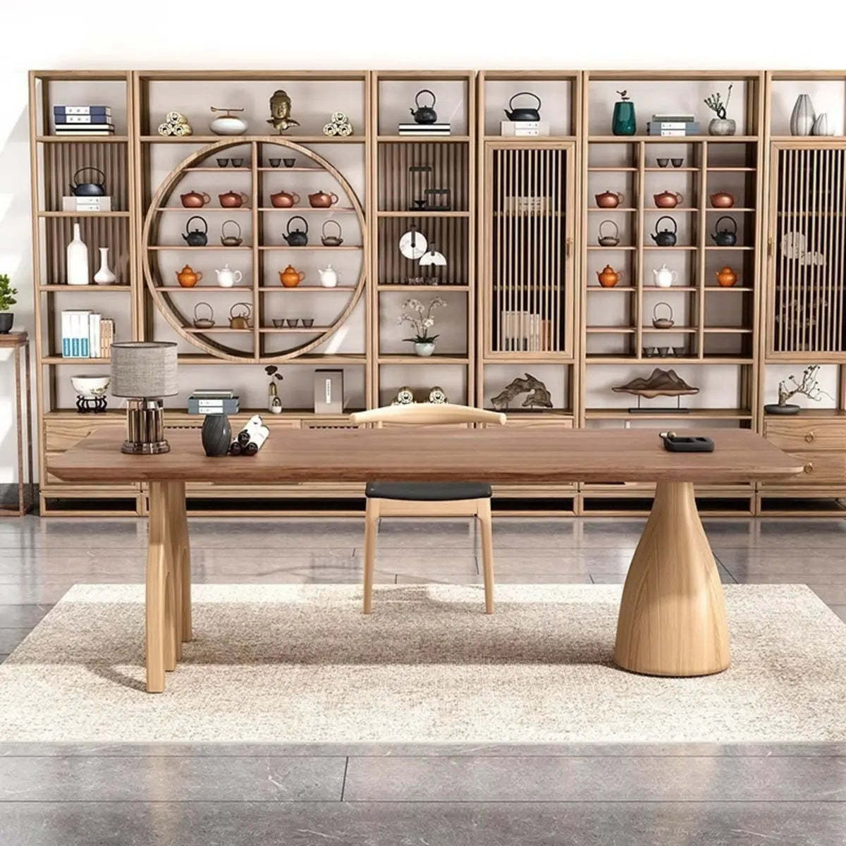 Minimalist Brown Wood Rectangular Writing Desk — Without Chairs