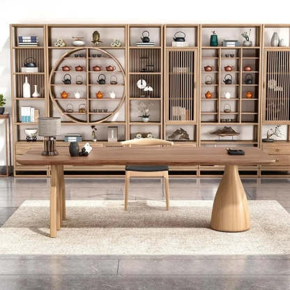Minimalist Brown Wood Rectangular Writing Desk — Without Chairs