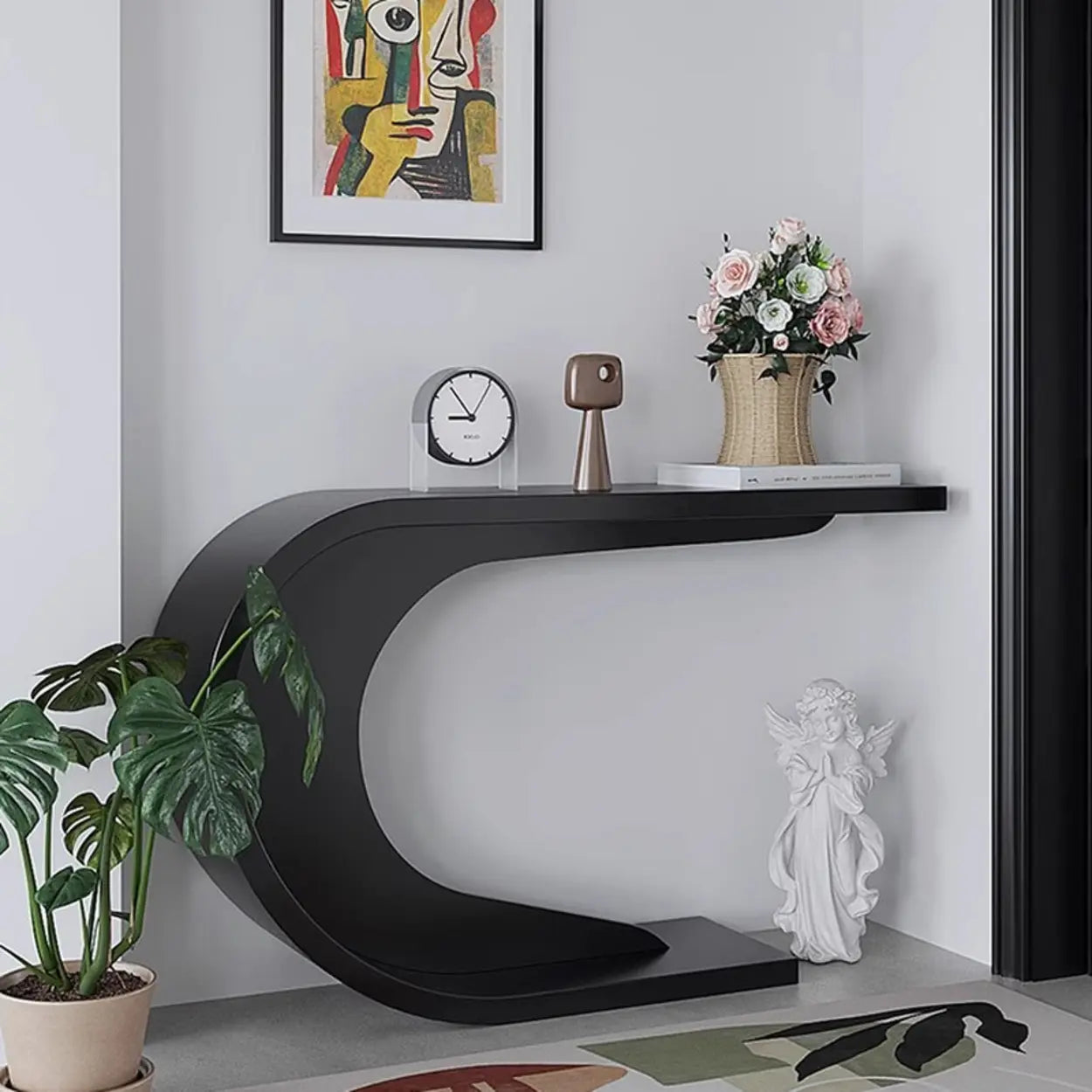 Minimalist C-Shaped Wood Modern Console Table