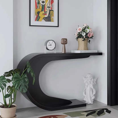 Minimalist C-Shaped Wood Modern Console Table — Black