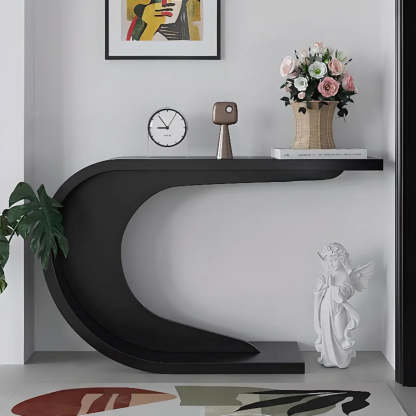 Minimalist C-Shaped Wood Modern Console Table — White