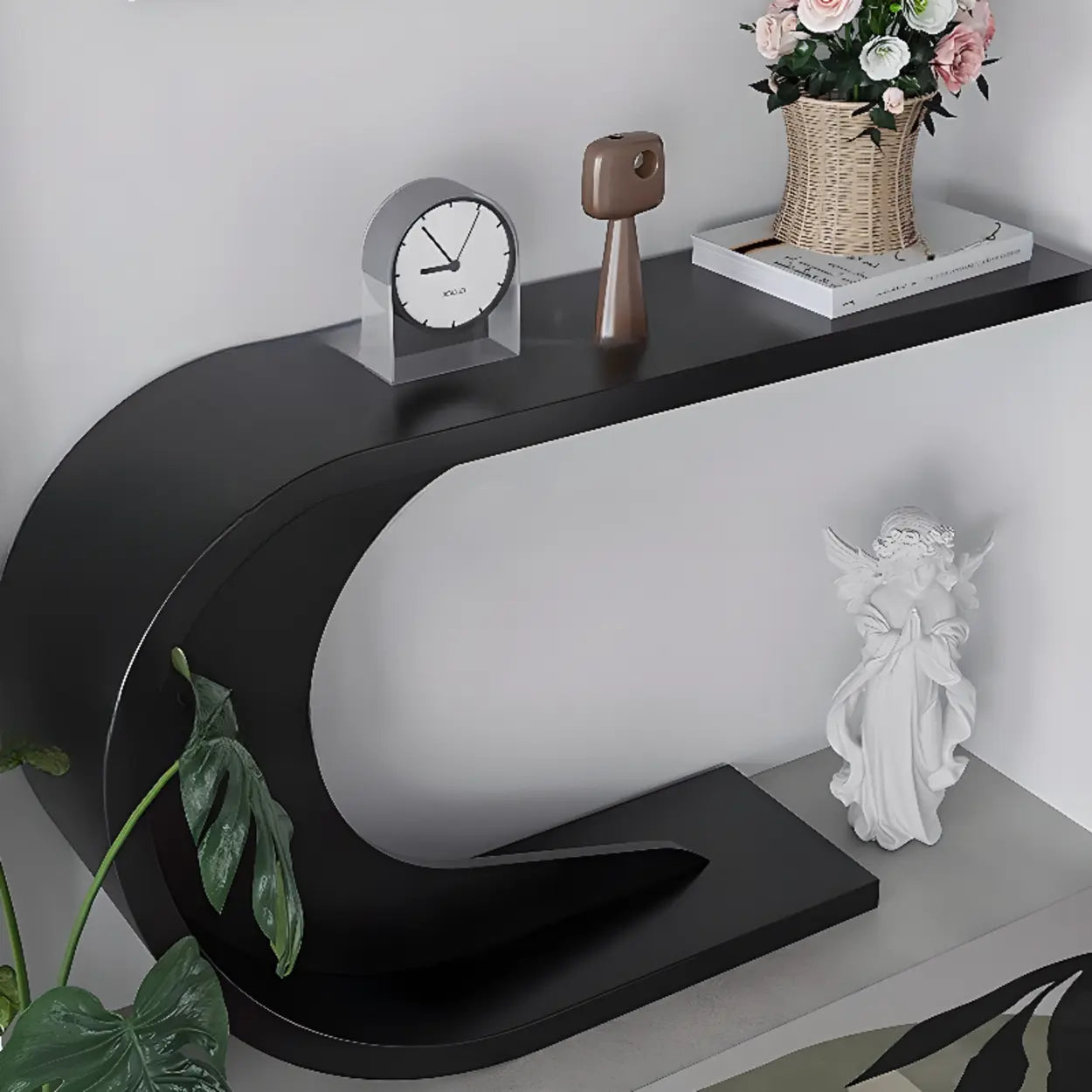 Minimalist C-Shaped Wood Modern Console Table