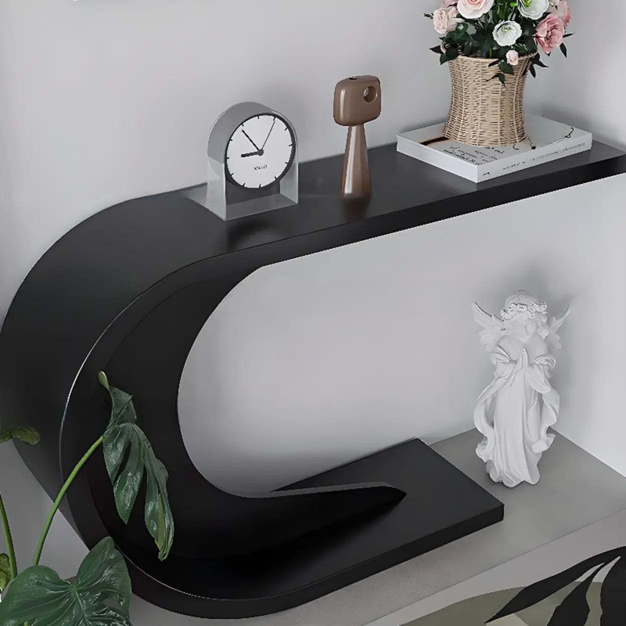 Minimalist C-Shaped Wood Modern Console Table