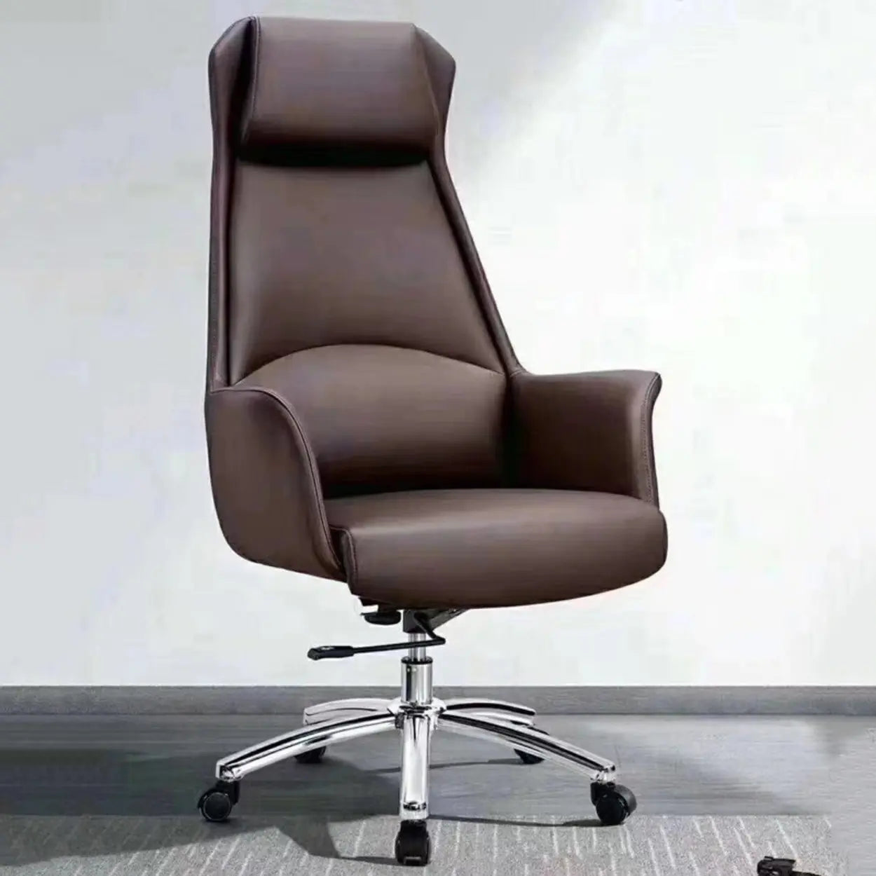Minimalist Ergonomic Brown Leather Office Chair